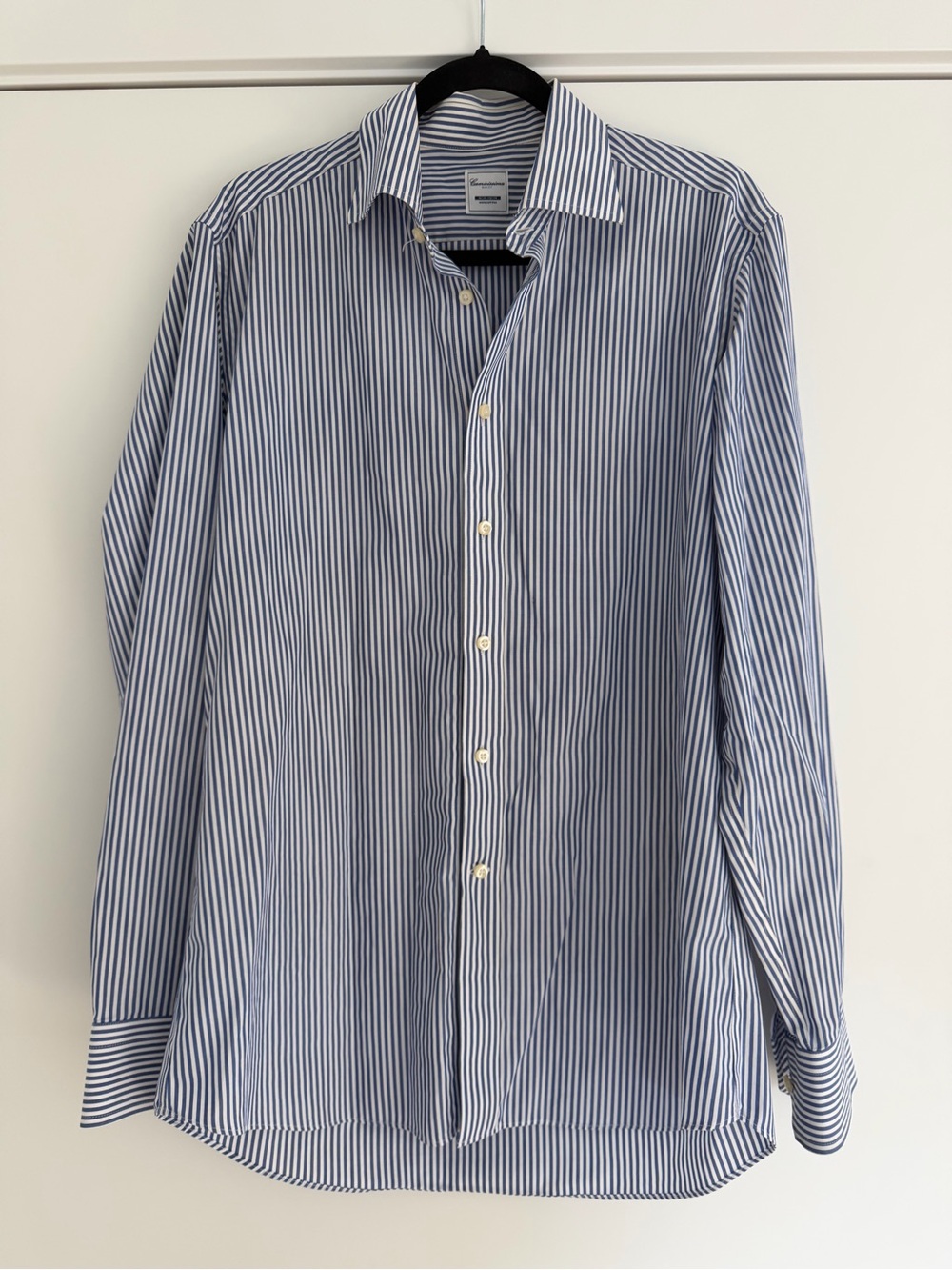 Camicissima Men's Mid-Blue Pinstripe Slim Fit No Iron Dress Shirt Size 41/16